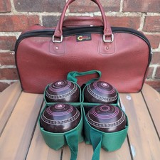 4x Henselite Championship Super-Grip Lawn Bowls Size 5" Brown inc bag, holder