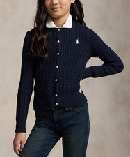 NWT GIRL'S NAVY, Size L 12-14 /Polo Ralph Lauren Cotton Cable Cardigan