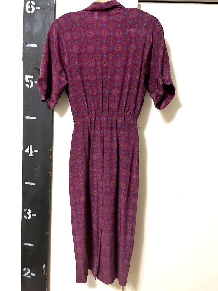 Vintage Liz Claiborne Silk sz 4 Midi 80s dress mulicolor shoulder pads pockets - Image 2 of 4