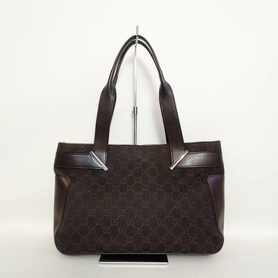 Gucci tote bag GG supreme canvas leather dark brown silver