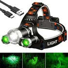 Rechargeable Green LED Headlamp 4 Modes for Hunting, Fishing & Blood Tracking