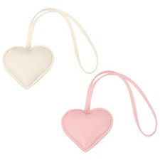 Heart Bag Charm 2Pcs Cute Leather Love Heart Keychain Charm Beige White/Pink