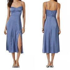Altar’d State Palaya Blue Satin Midi Dress Large Cocktail Slit NWOT