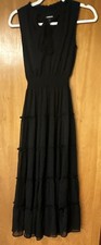 Express Black Solid V-Neck Sleeveless Smocked Midi A-Line Dress w/ Tie XXS