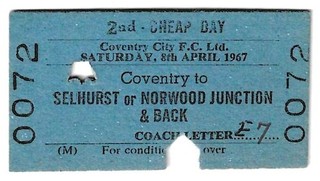 Railway Tickets B R(M) COVENTRY to SELHURST Etc Coventry City F C 1967