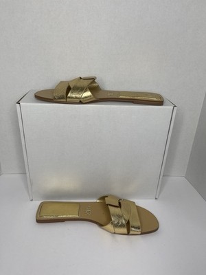 さら Zara Metallic Leather Cross‑Strap Flat Sandals – Gold | Size 38 | eBay