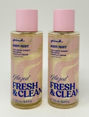 2 VICTORIA'S SECRET PINK GLAZED FRESH & CLEAN SCENTED BODY MIST SPRAY FRAGRANCE