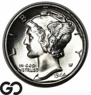 1944-D Mercury Dime, FULL Split Bands, Flashy Solid Gem BU++ FSB