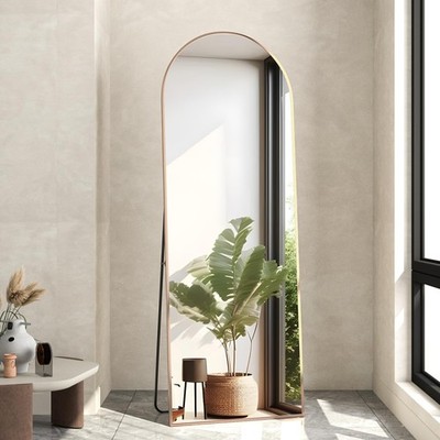 Full Length Mirror, 56''x16'' Arch Floor Mirror with Stand, Gold Arched Full Bo...