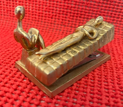 Modernist Ted Arnold, The Psychiatrist "Therapy Session" Brass Stapler Gold Tone