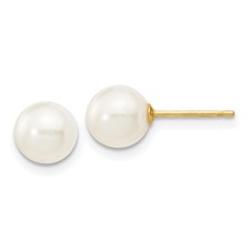 14k 6-7mm White Round Freshwater Cultured Pearl Stud Post Earrings X60PW