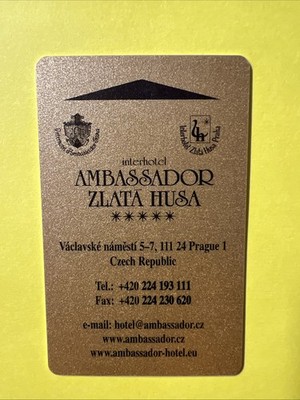 Ambassador Zlata Huss (Interhotel) Key Card Prague Czech Republic