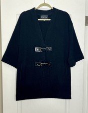 ETCETERA Black 100% Wool Cardigan Leather Buc...