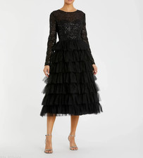 NEW, Mac Duggal Sequined Tea-Length Dress in Black Sz 12 #MD1753