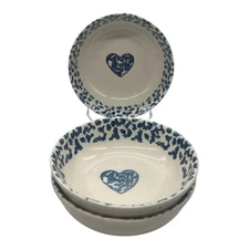 Folk Craft Blue Hearts 6.5" Soup/Cereal Bowl by Tienshan Set of 3