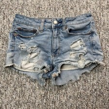 American Eagle Shorts Womens 2 Stretch Hi Rise Festival Distressed Cut Off Denim