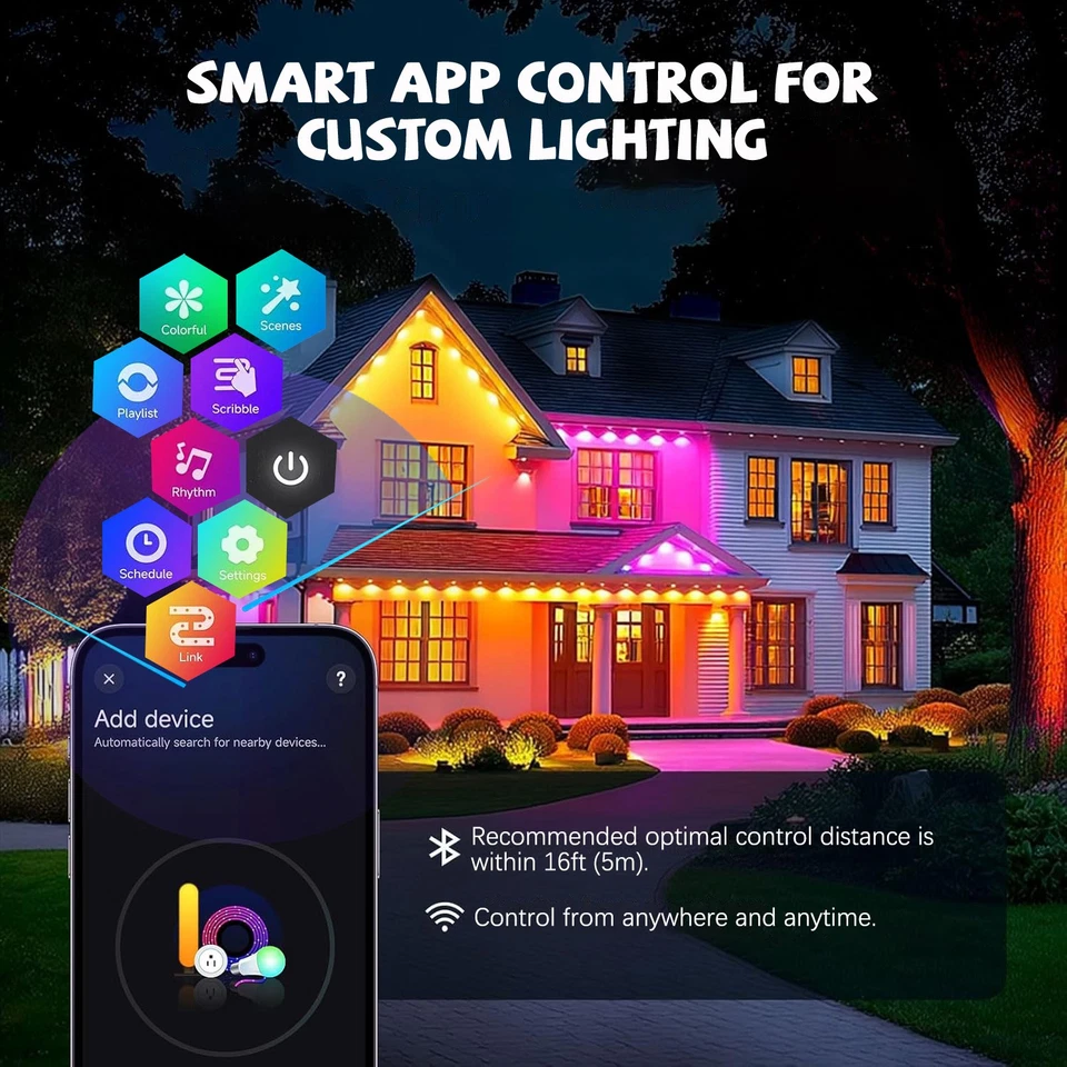 Permanent Outdoor Lights RGB Smart Eaves Light for House Holiday Party Decor - Image 4 of 4