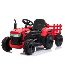TOBBI 12V Electric Kids Ride On Tractor Vehicle Car w/Trailer, Music, 6 Wheels