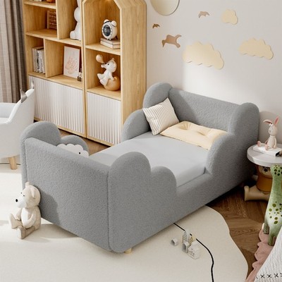 SUNYRISY CPC Certified Low Profile Toddler Bed,Safe Cloud Rail&Soft Boucle Cover