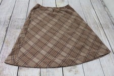 VTG 70s Cobbies by Cos Cob Wool Knit Brown Plaid Skirt Elastic Waist Flat Front