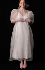 Stunning White Organza Bridal Gown with 3/4Sleeves Wedding Evening special Event