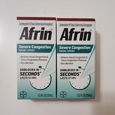 Afrin Severe Congestion Nasal Spray 0.5 Oz x2 Exp 2027+