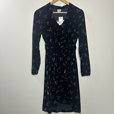NWT CAbi 3875 Decked Out Dress Twinkle Print Navy Velvet Belt Fit Flare Boho XS