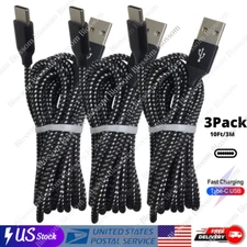 3X 10Ft Type C Cable Fast Charger Braided USB C Cord For Samsung iPhone 15 16 17