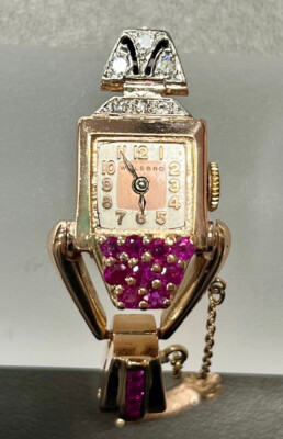 Vintage Art Deco WELSBRO 14K Rose Gold Ruby & Diamond  Ladies watch 21.5 grams