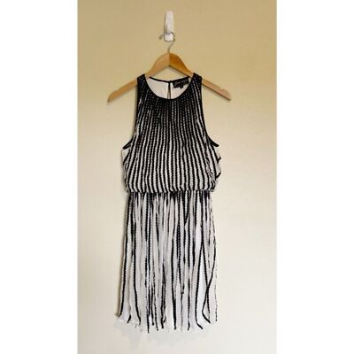 martinique halter dress Geisha Designs Black Striped Sheer Sleeveless Martinique Halter Dress 4