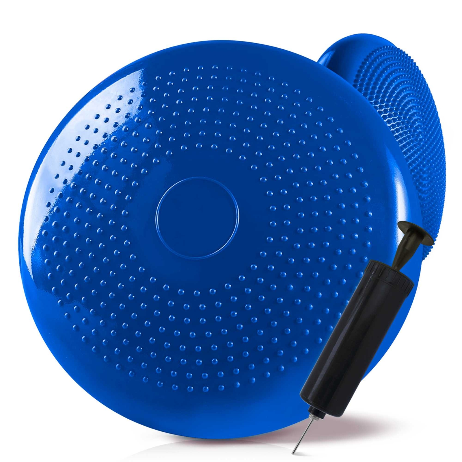 Cojin Hinchable con Bomba de Inflado Goma Flex para Fitness Yoga Pilates Azul