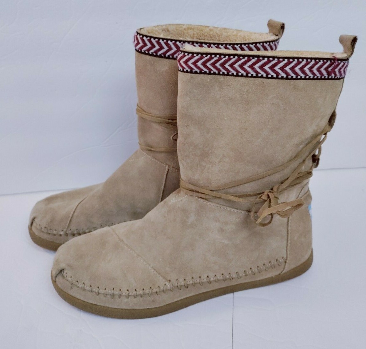 Toms Women's Size 11 Nepal 300513Tan Suede Faux Fur Lined Moccasin Boot