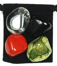 SHAMANIC JOURNEY Tumbled Crystal Healing Set = 4 Stones +Pouch +Description Card