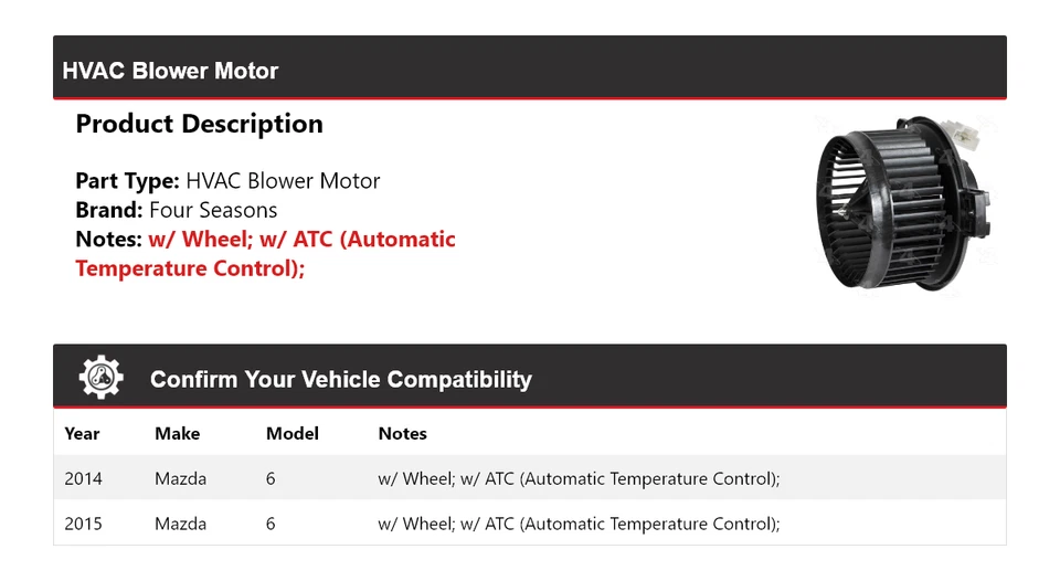 Motor soplador de climatización para Mazda 6 2014-2015 4 estaciones Foto 2 de 4