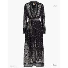 FARM Rio Paisley Print Bloom Maxi Dress Long Sleeves Black/Gray Size XS NWT