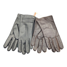 Vintage Vinyl Faux Leather Brown  Black Ladies Gloves One Size New Old Stock