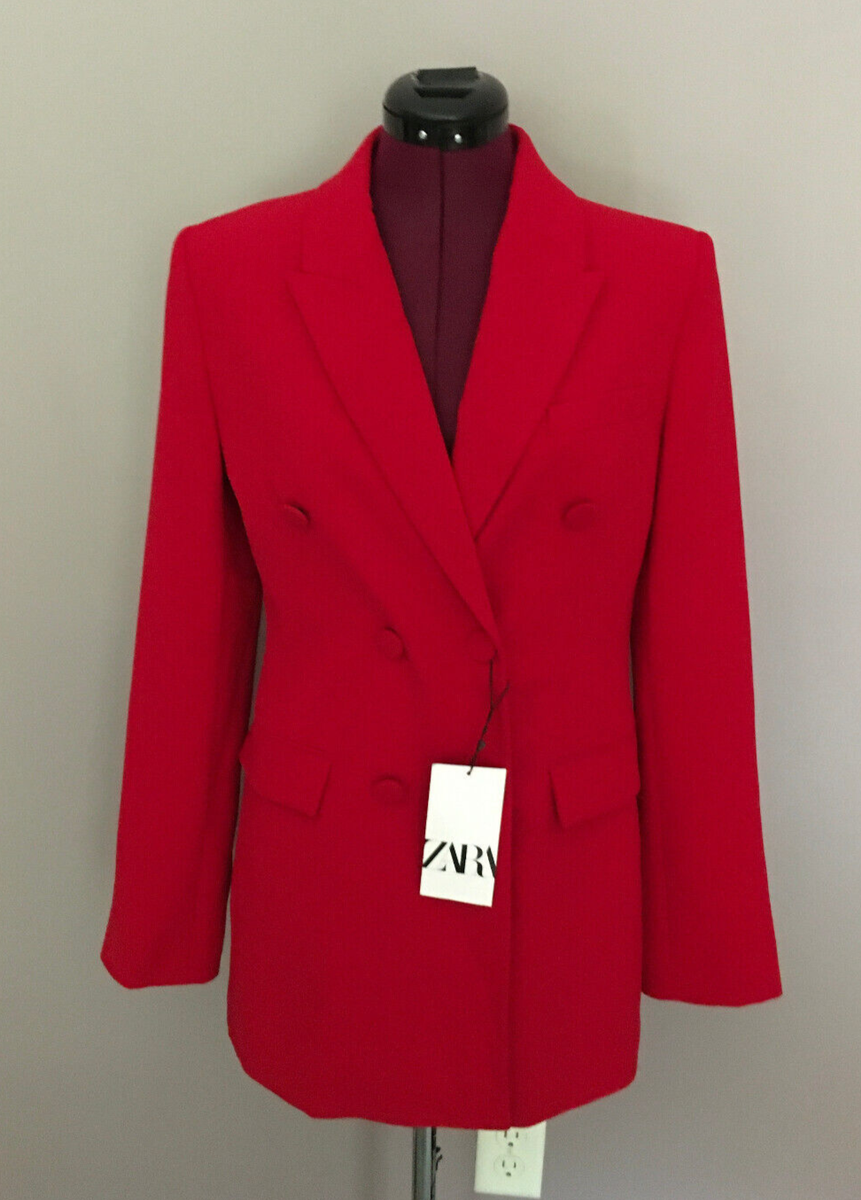 NWT ZARA WOMAN'S DOUBLE BREASTED BUTTONED BLAZER BRIGHT RED