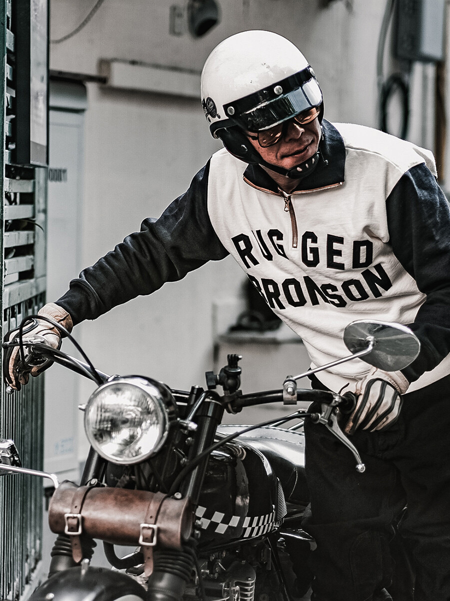 Bronson Heavyweight Vintage Motorcycle Racing Jersey 1/2 Zip Biker