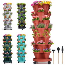 7 Tier Vertical Garden Tower Stackable Planter Herb Flower Veg Pots Plastic