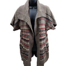 Sonoma Women's Sweater Small Brown Tan Red Open Front Wide Collar Pocket NWT