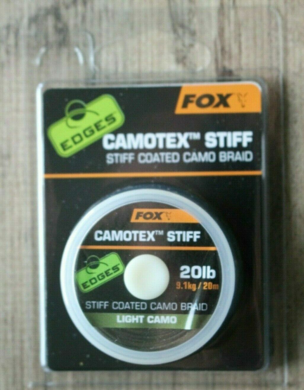 FOX EDGES 20lb CAMOTEX STIFF CAC438 STIFF COATED CAMO BRAID LIGHT CAMO 20m