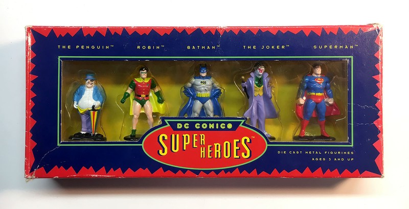 DC Super Heroes Batman, Superman, Joker, Robin, Penguin Metal Figurine Set Box 