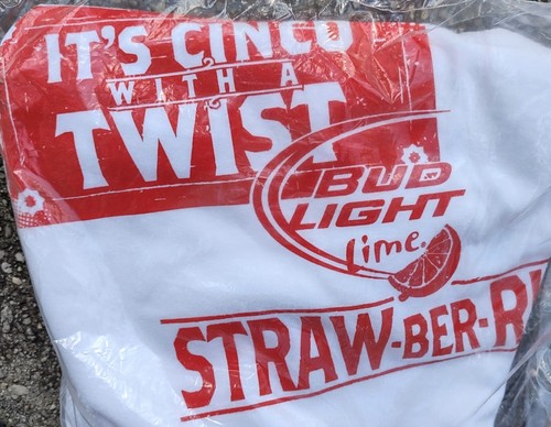NEU Bud Light Lime Cinco mit Twist Stroh-Ber-Rita weiß/rot Baumwolle T-Shirt-Herren XL