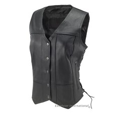 ladies womens solid leather biker motorcycle vest black concealed carry