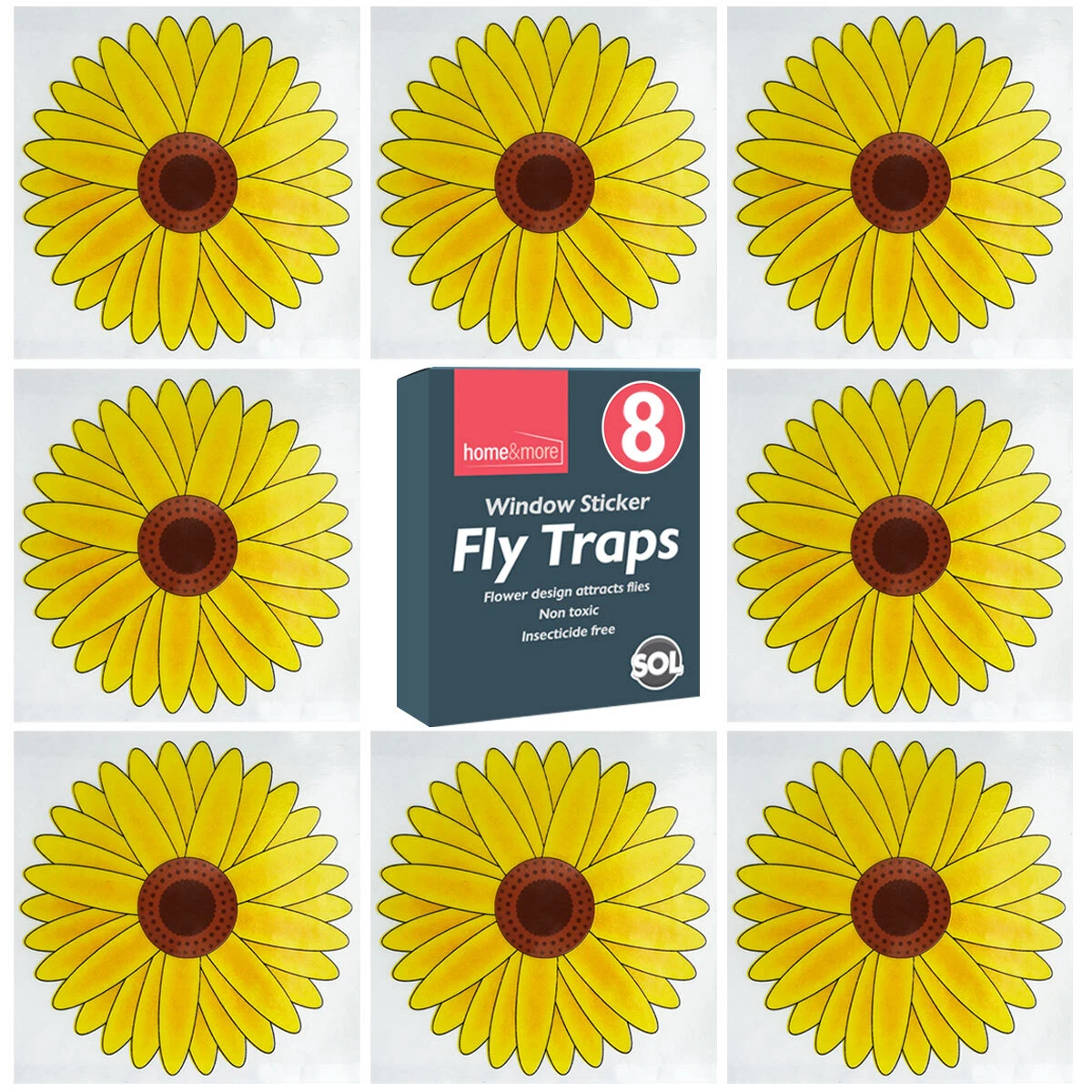 8pk Fly Trap Window Stickers Sticky Sunflower Insect Bug Flies Killer Catcher