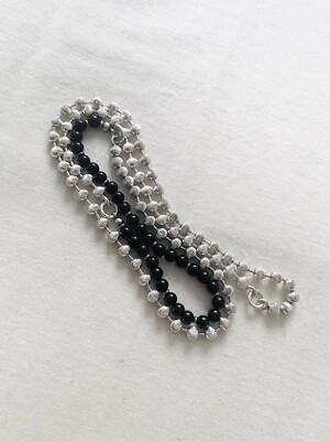 Gucci 925 Silber große Boule Kugel & Onyx Perlen Kette Halskette (30 cm)