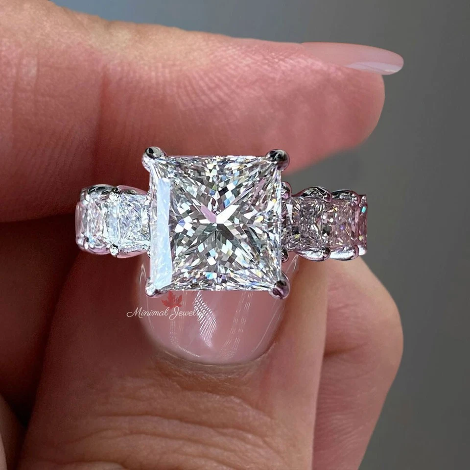 5.5CT Princess Moissanite Solitaire Engagement Ring women wedding 10k White Gold - Image 2 of 4