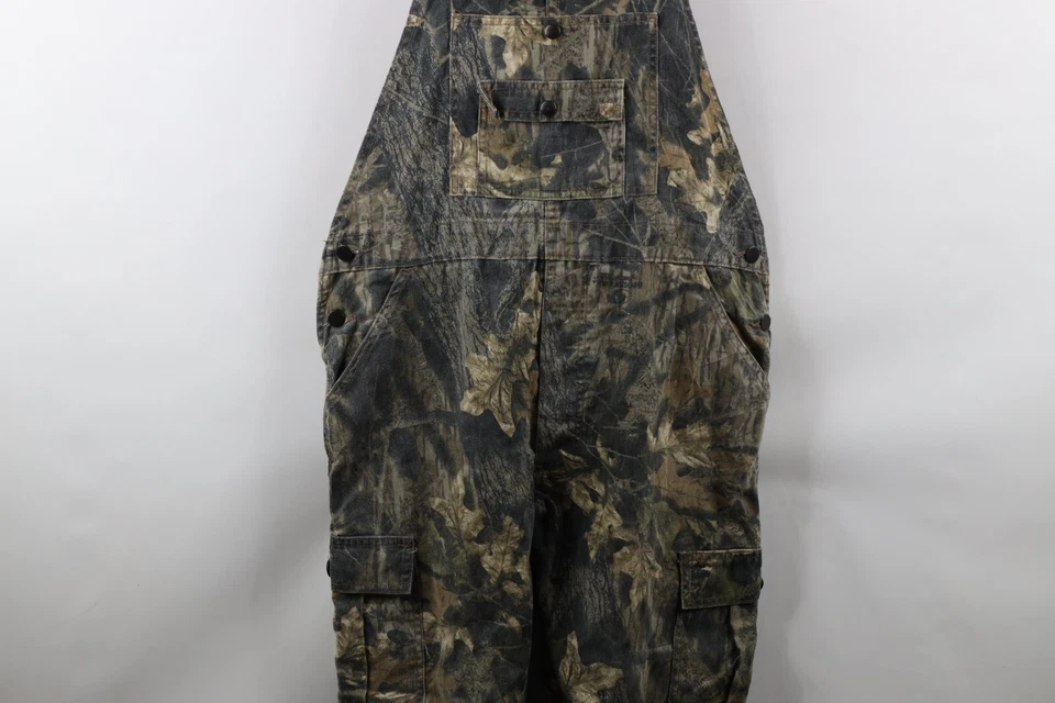 Vintage 90s Jerzees Mens 34x32 Faded Mossy Oak Camouflage Cargo Overalls Bibs - Image 3 of 4