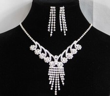 Bridal Silver Rhinestone Crystals Necklace and Earrings Set /116