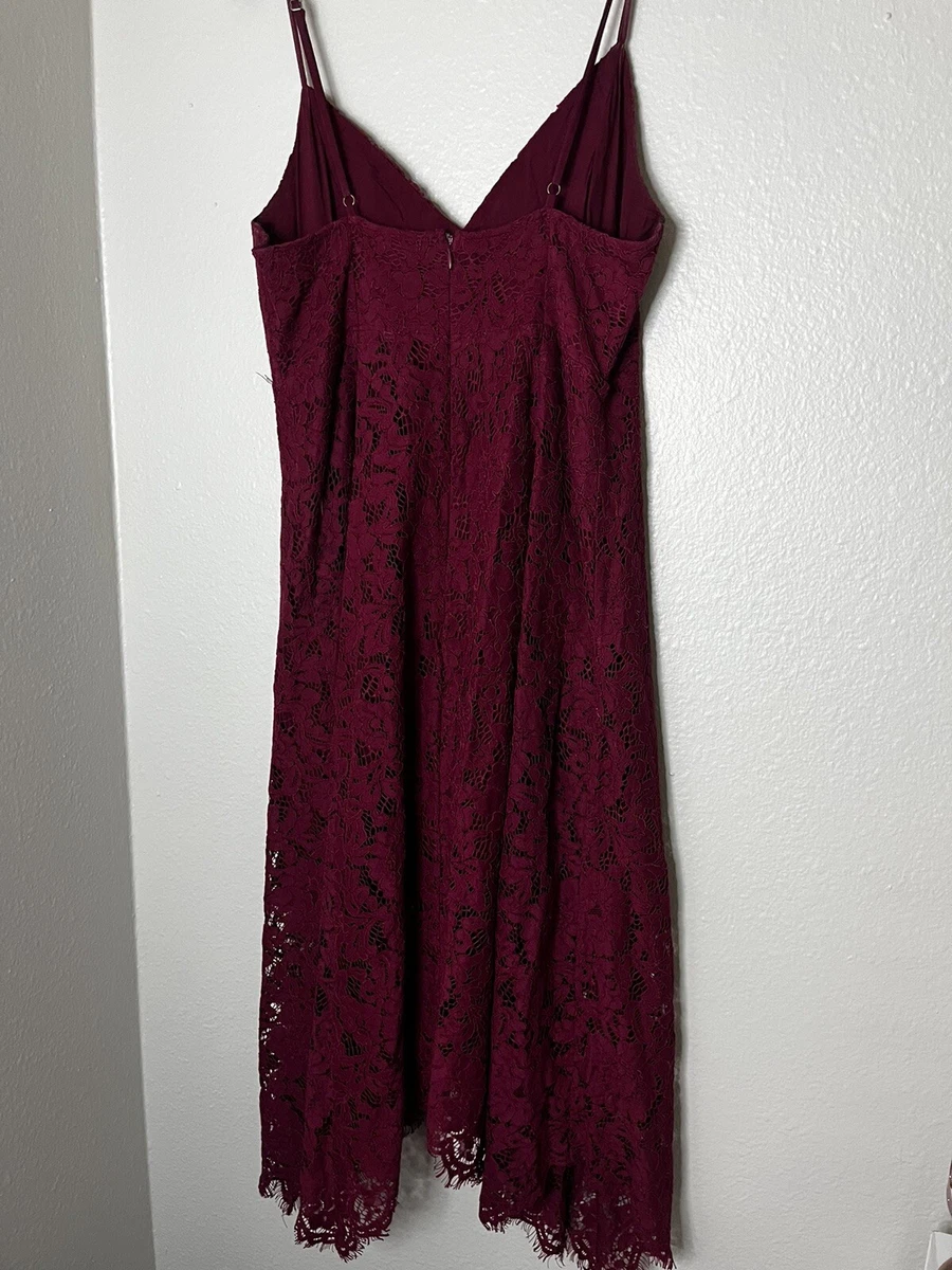 One wish burgundy clearance lace midi dress